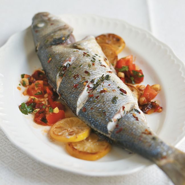 Baked Sea Bass With Romesco Salad