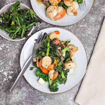 Seared Scallops with Lemon & Anchovy Greens