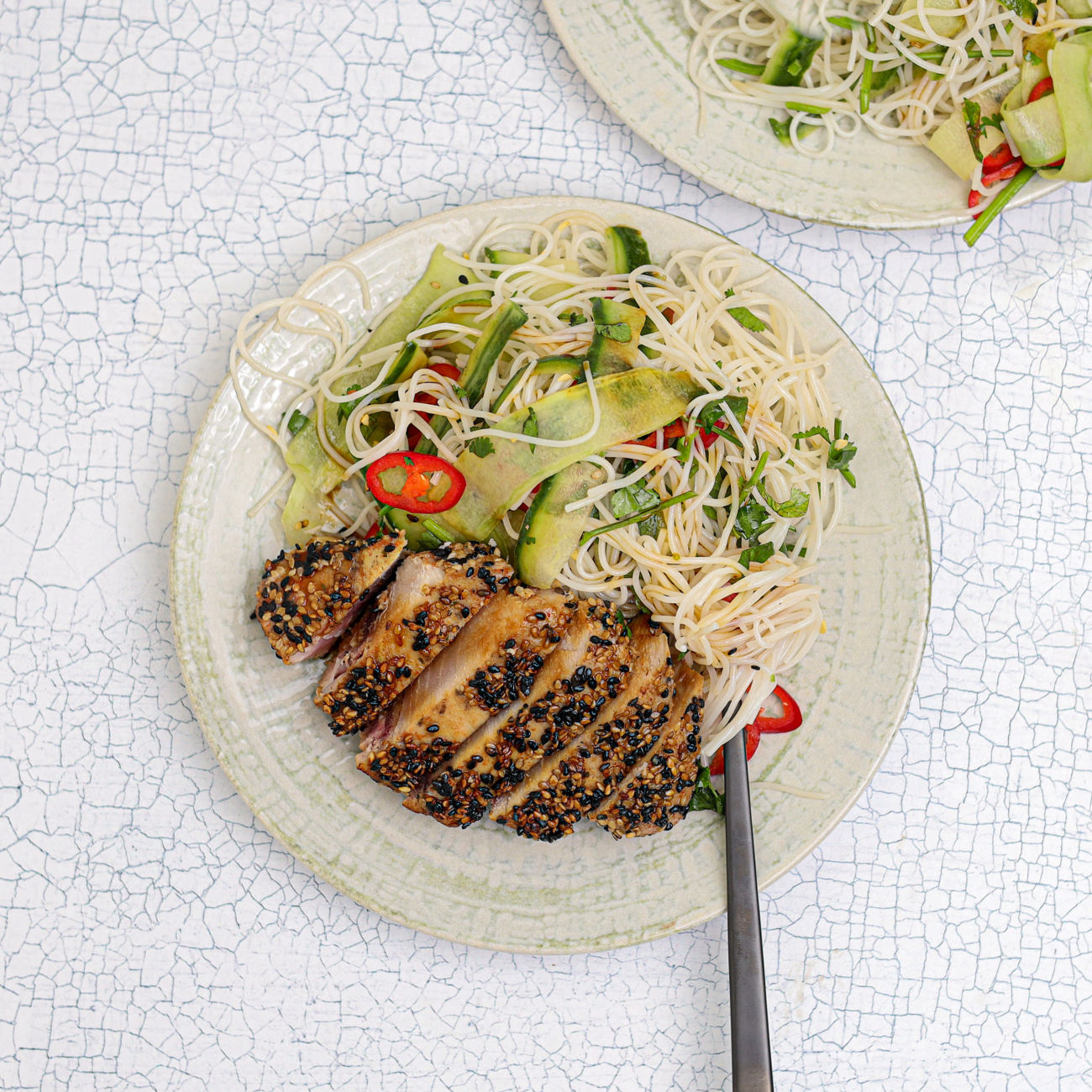 Seared Tuna, Soba Noodle and Cucumber Salad Bento Box Recipe