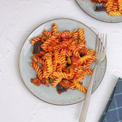 Slow Cooker Eggplant Caponata with Pasta