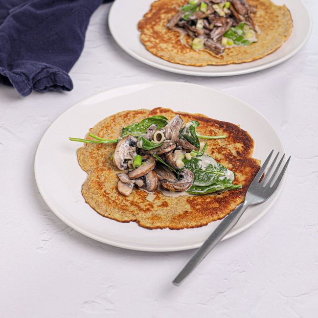 Spelt Crêpes with Spinach & Mushrooms