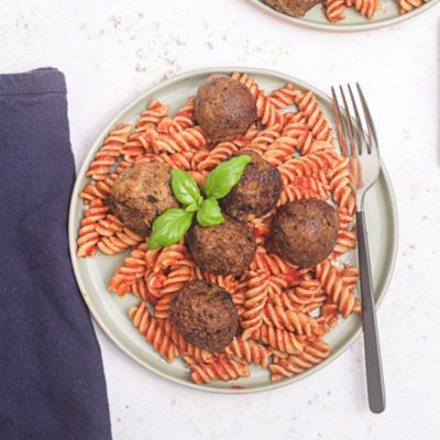 Spicy Eggplant Veggie Meatballs & Fusilli