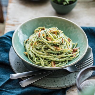 Spinach Carbonara with Bacon 