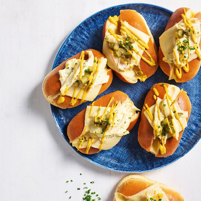 Miniature Cheesy Chicken & Mustard Submarine Sandwiches
