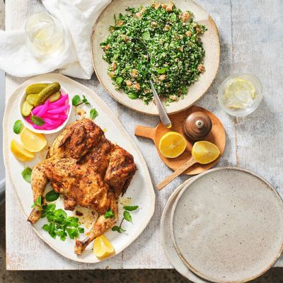 Family Roast Smoky Charcoal Split Chicken with Tabbouleh Salad