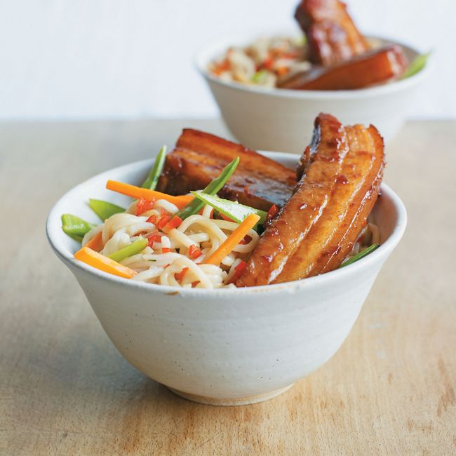 Sticky Spicy Pork with Vegetable Noodles