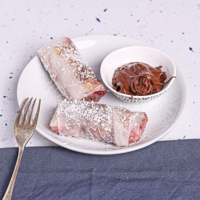 Summer Fruit Spring Rolls with Praline Sauce