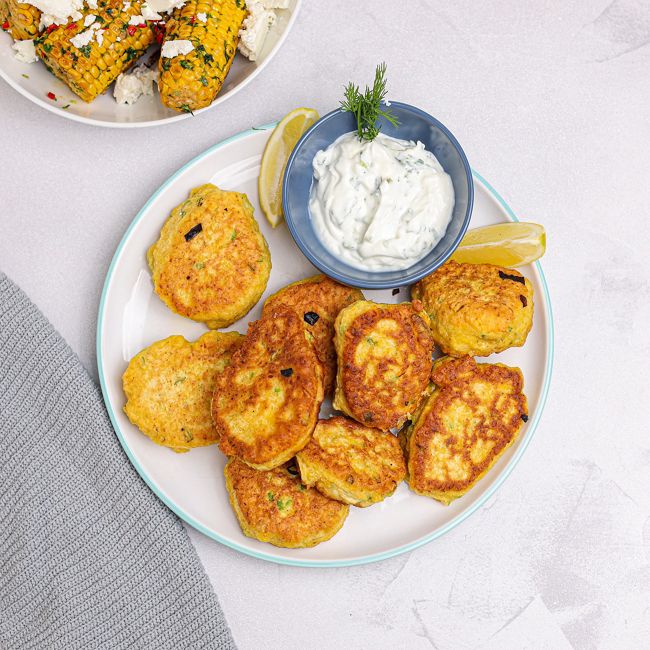 Sweetcorn Fritters with Coriander Yoghurt