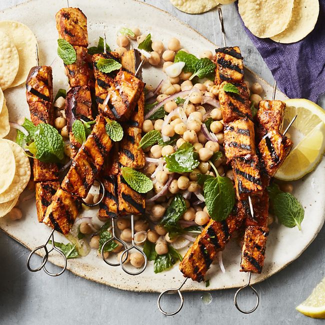 Tandoori Eggplant Skewers With Mini Pappadums