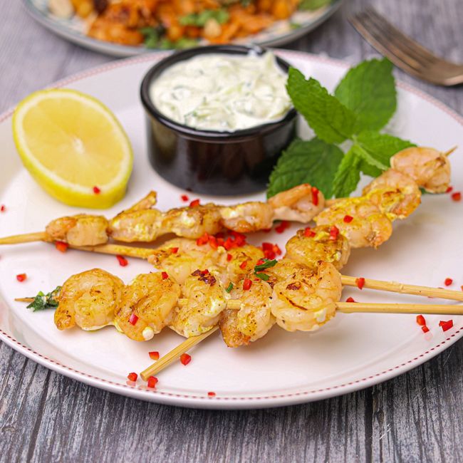 Tandoori Prawn Skewers with Raita