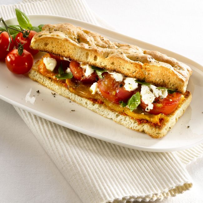 Focaccia Sandwich With Tomatoes And Capsicum