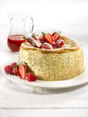 Lemon Poppy Seed Cheesecake With Berry Purée