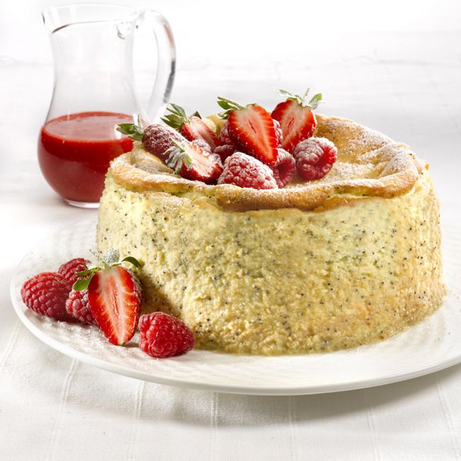 Lemon Poppy Seed Cheesecake With Berry Purée