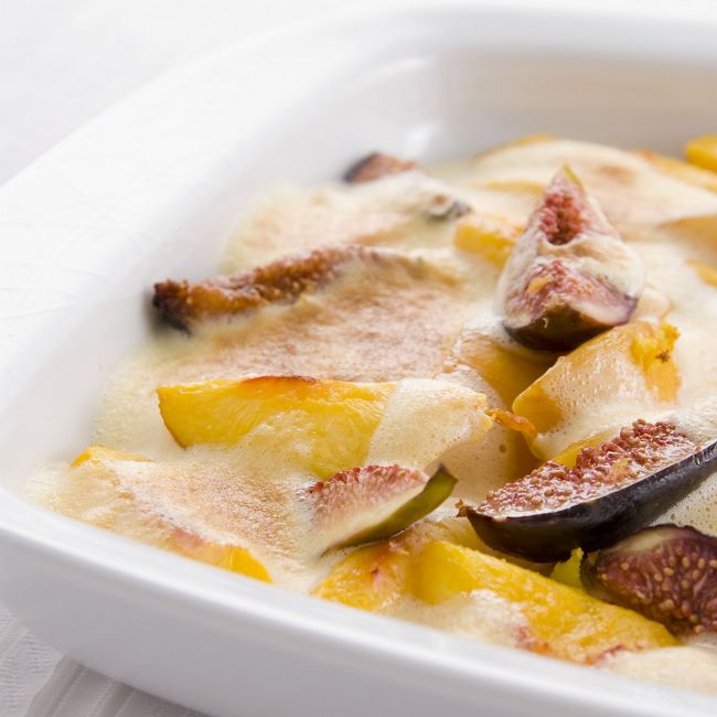 Peach Gratin With Muscat Sabayon