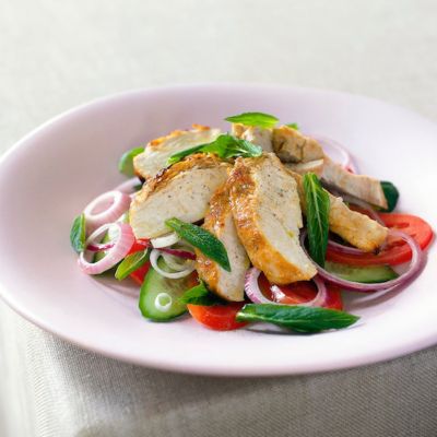 Baked Yoghurt Chicken With Tomato, Mint & Cucumber Salad