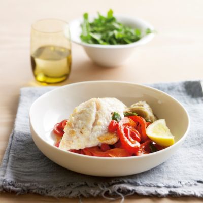 Fish With Eggplant Puree & Braised Capsicum