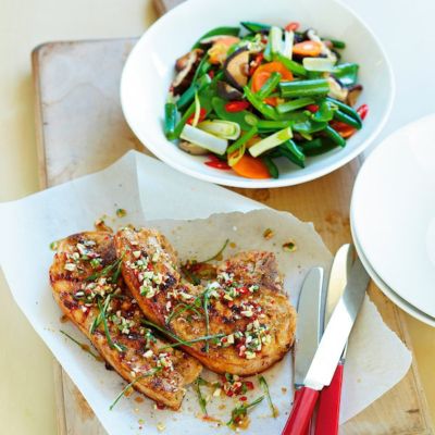 Lemongrass & Chilli Barbecued Pork With Stir-Fried Vegetables