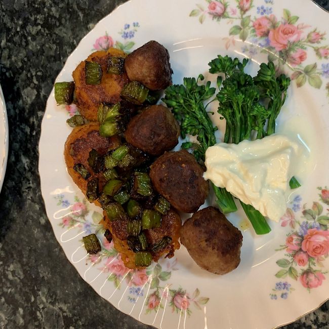 Pumpkin Gnocchi & Meatballs with Brocollini