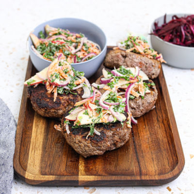 Veal Burgers with Kale & Apple Slaw