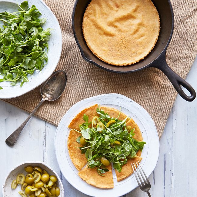 Chickpea Flour Socca With Herb & Green Olive Salad