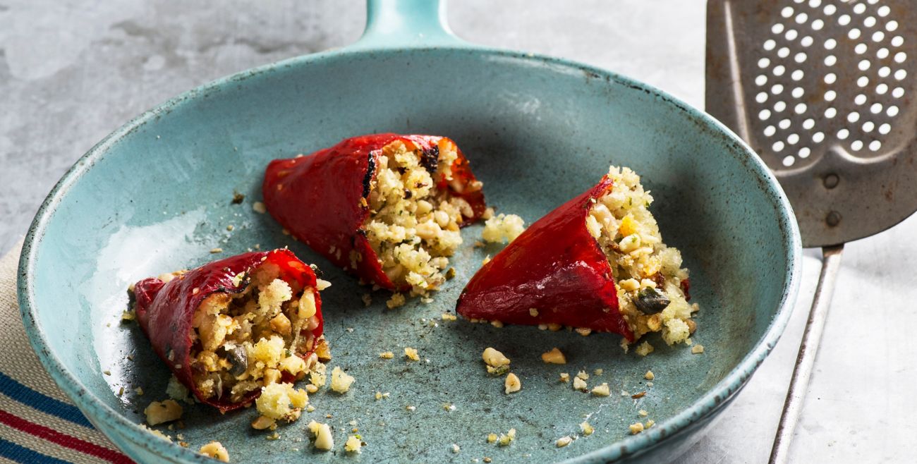 Almond & Breadcrumb Stuffed Capsicum with Chilli & Capers Recipe