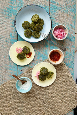 Baked Falafel With Pickled Red Onions & Sambal Oelek