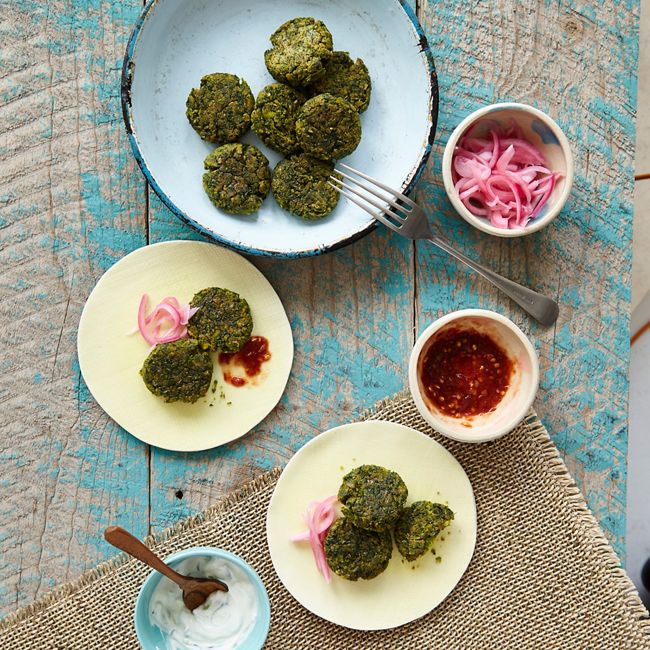 Baked Falafel With Pickled Red Onions & Sambal Oelek