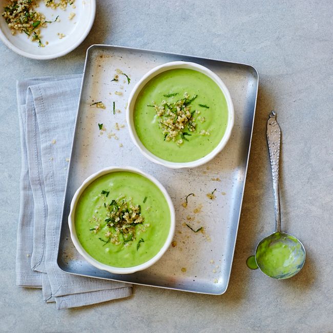 Summer Pea, Mint & Avocado Soup With Quinoa