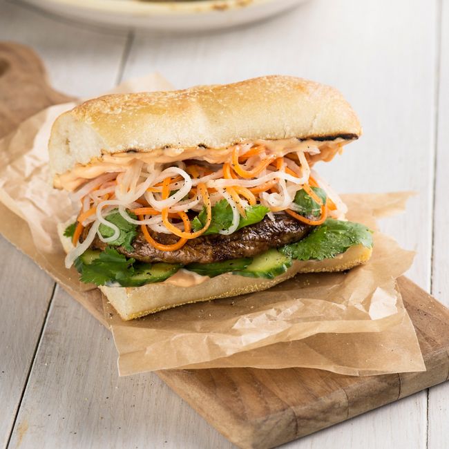 Banh Mi Portobello Burgers with Pickled Vegetables