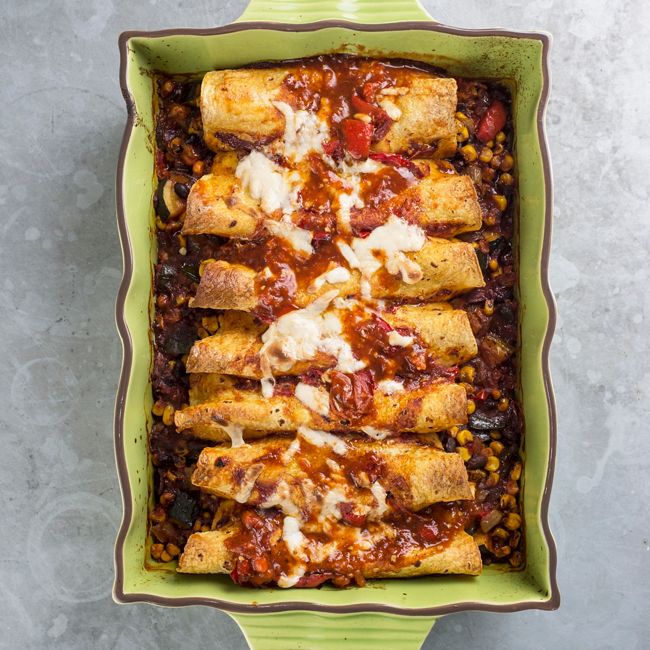 Vegetable Enchiladas with Roasted Tomato Sauce