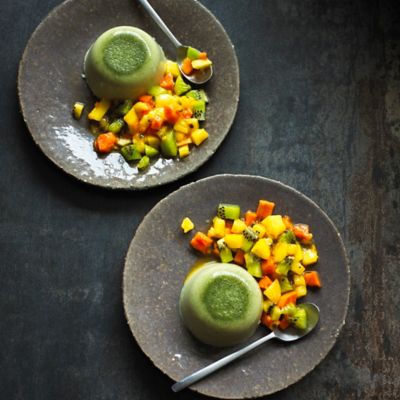 Matcha Panna Cotta With Tropical Fruit Salad