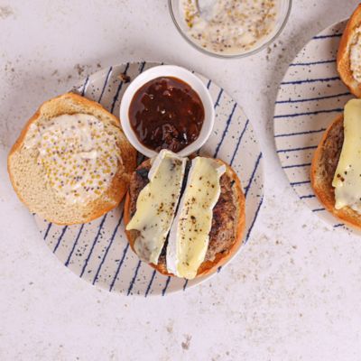 Venison Burger with Camembert & Caramelised Onions