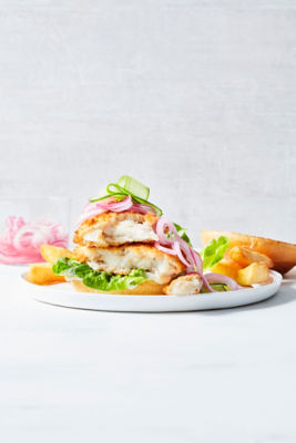 Whiting Burgers With Pickled Onion