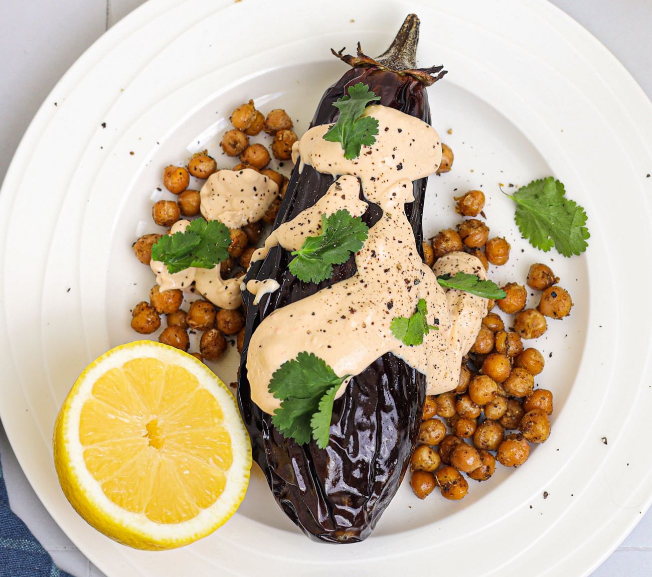 Roasted Aubergine with Garlic Tahini Sauce - The Veg Connection