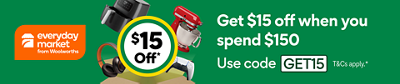 $15 off when you spend $150. Coupon code: GET15