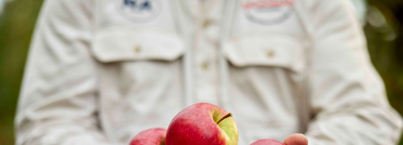 Apple grower with apples