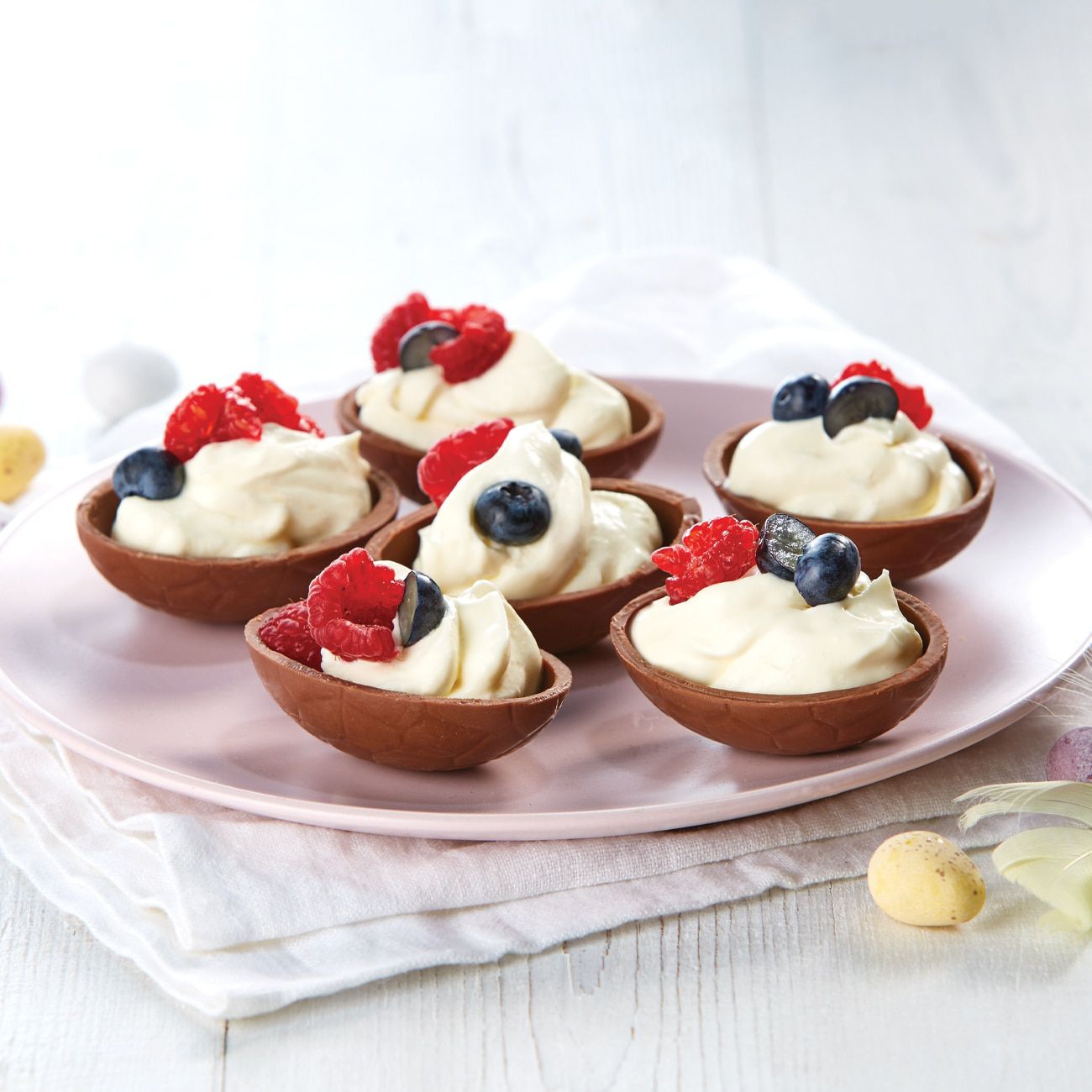 Chocolate Easter Egg Cups with Cream and Berries