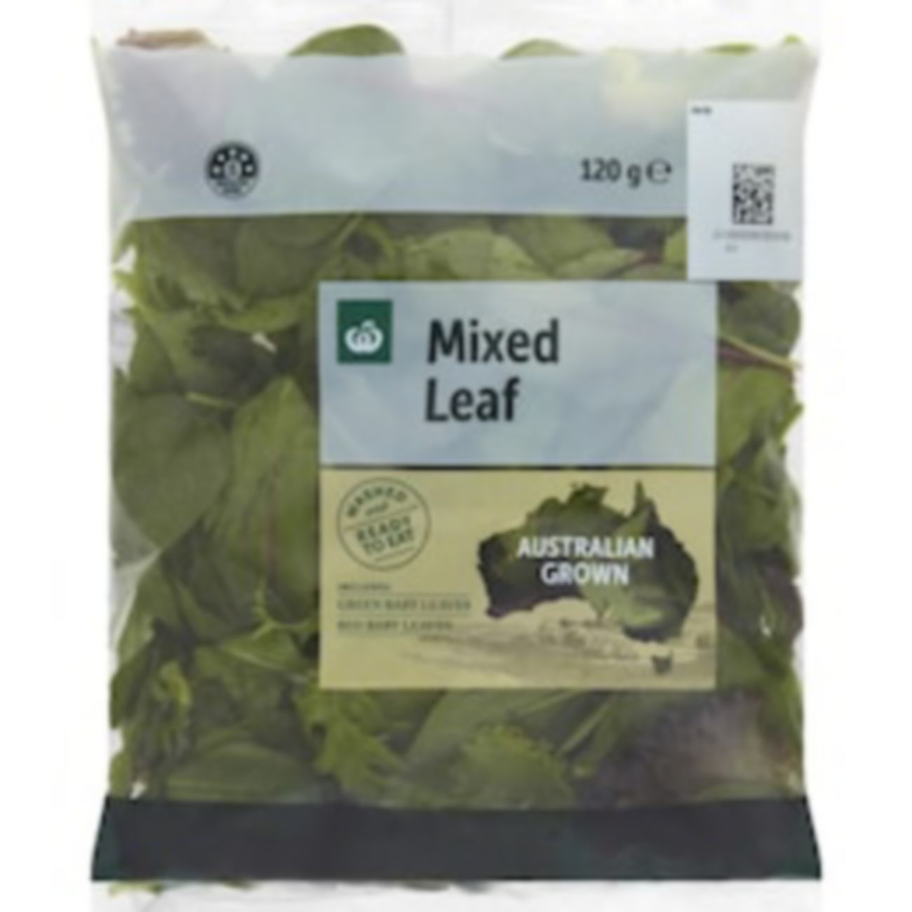 Woolworths Mixed Leaf 120g shown.