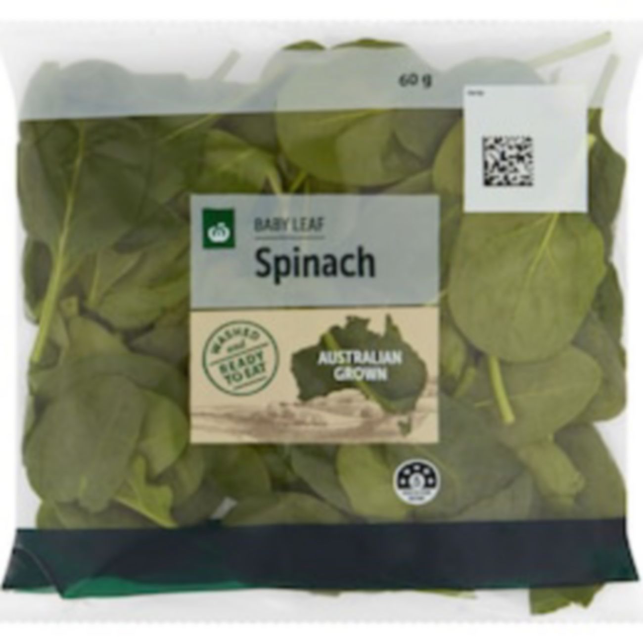 Woolworths Spinach 60g shown.