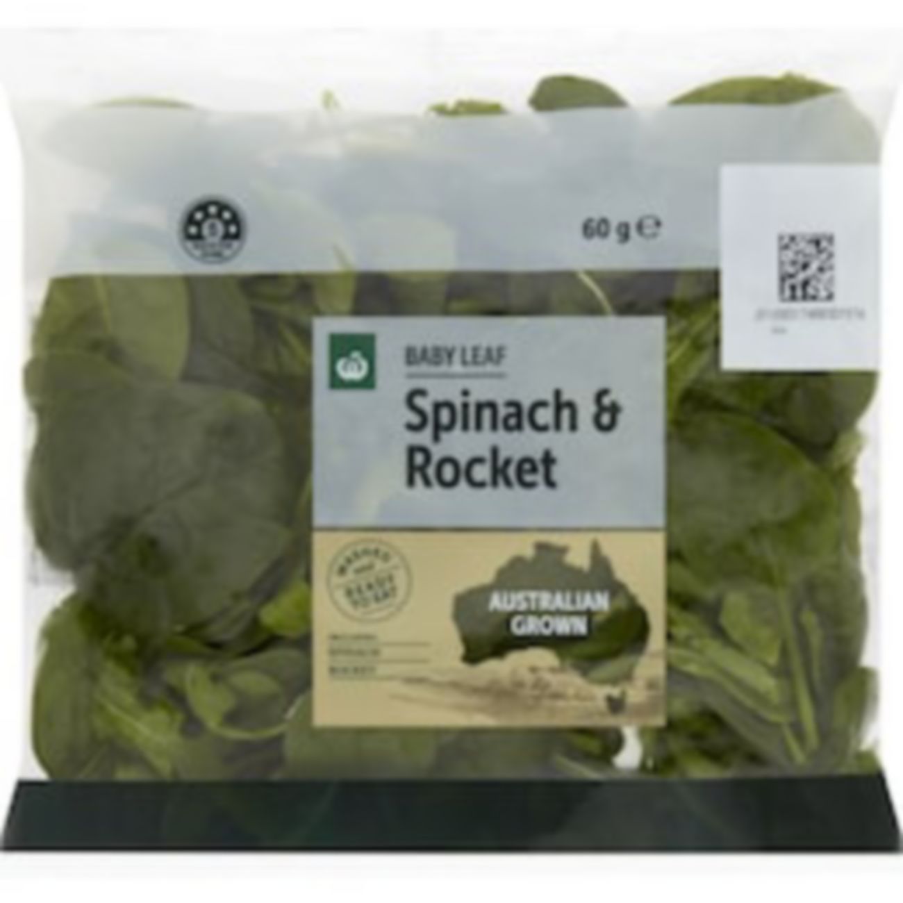 Woolworths Spinach and Rocket 60g shown.