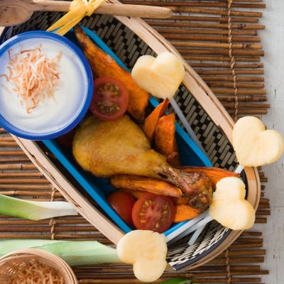 Spiced Coconut Chicken, Coconut Yoghurt And Pineapple Stars