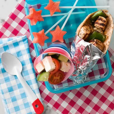 Pork Souvlaki, Watermelon Pops And Greek Salad