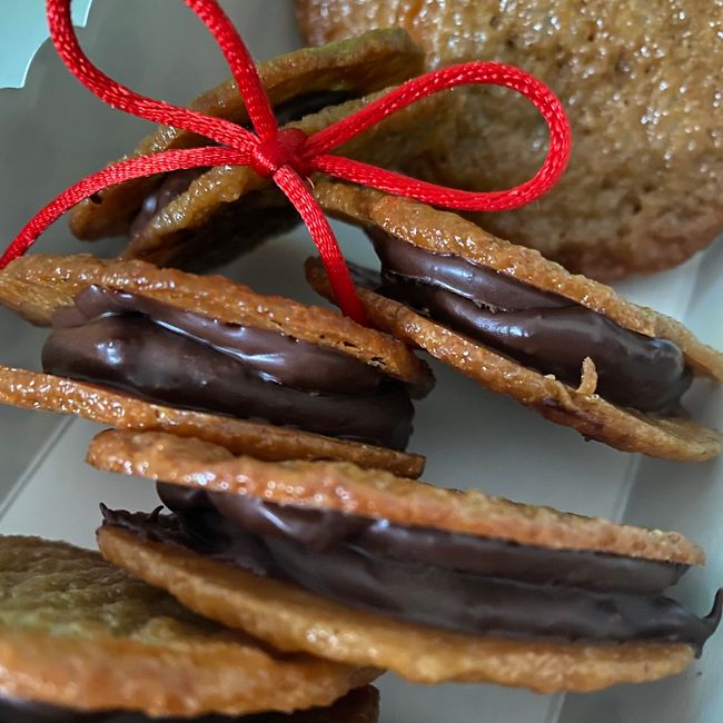Choc Orange Filled Almond Lace Biscuits