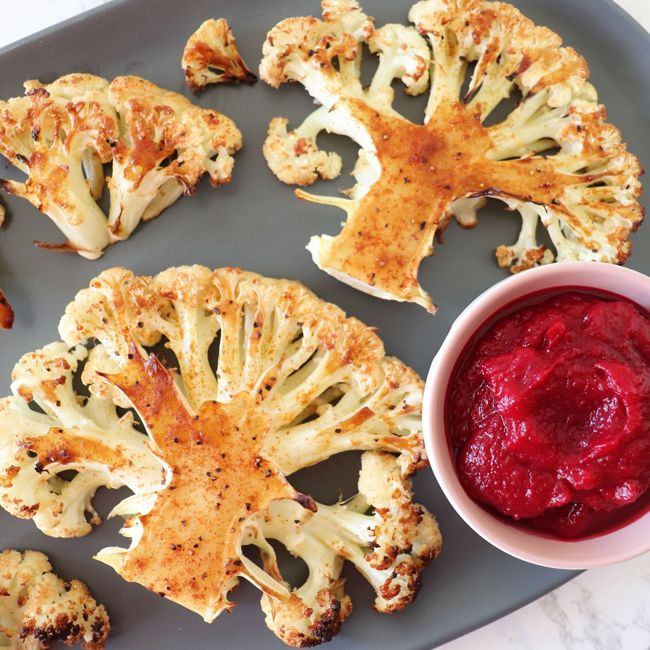 Cauliflower Steaks with Beetroot & Parsnip Puree